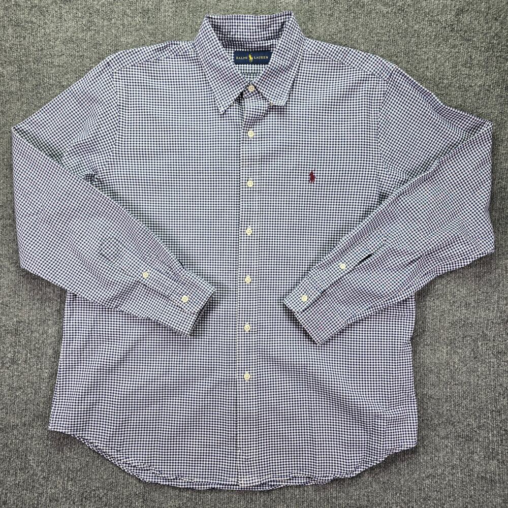 Polo Ralph Lauren Shirt Mens XL Blue Gingham Check Stretch Office Pony Casual